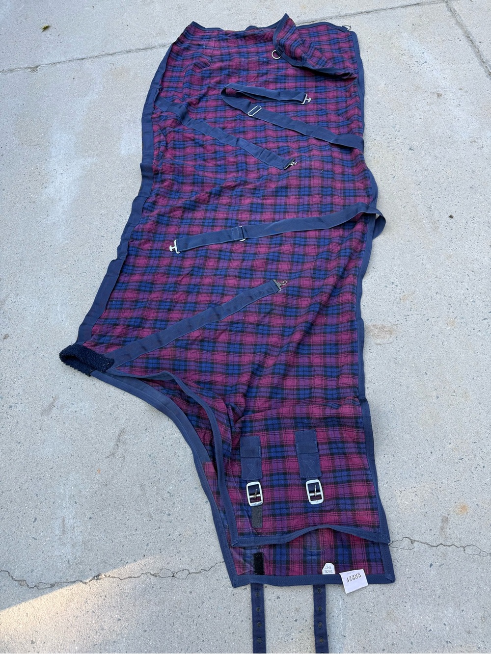 Stable sheet cotton Navy & Burgundy plaid horses size 84